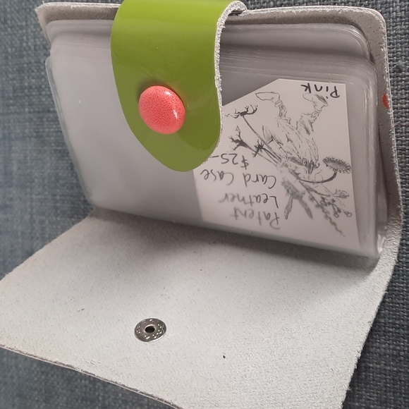 Pink Green Patent Leather Business Credit Photo Cards Card Wallet - Picture 3 of 6